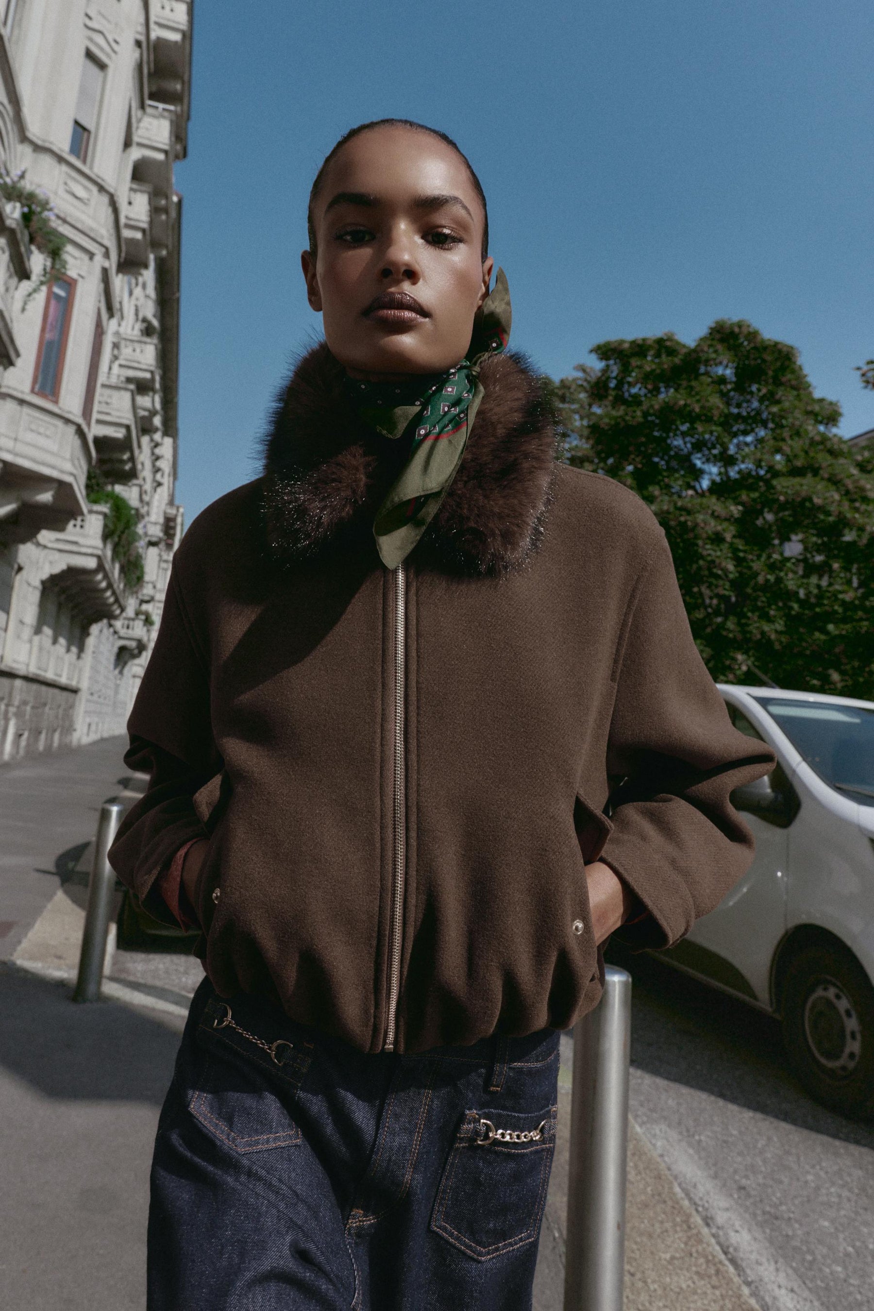 Bomberjacke mit Kunstpelzkragen