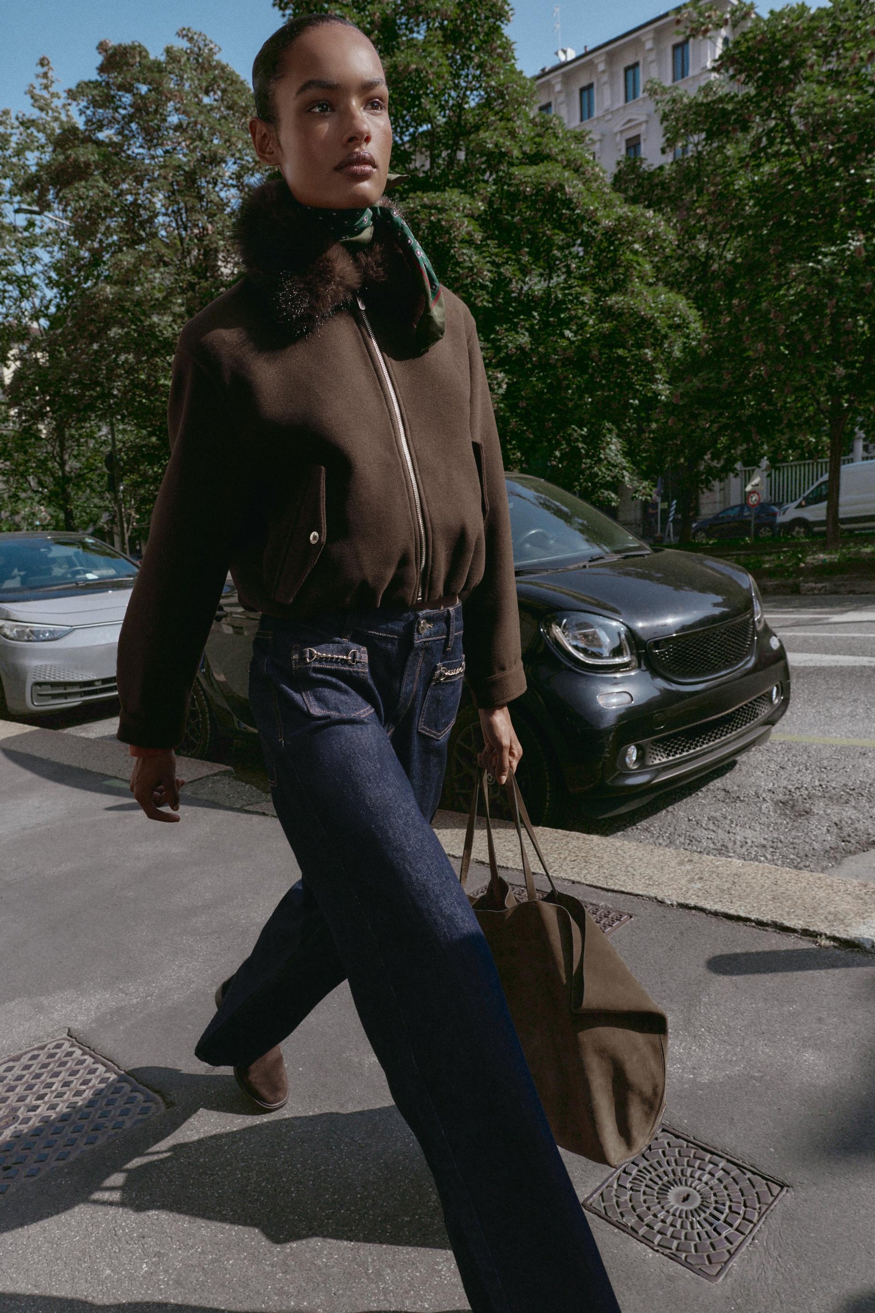 SOFT BOMBER JACKET WITH FAUX FUR COLLAR - Image 1