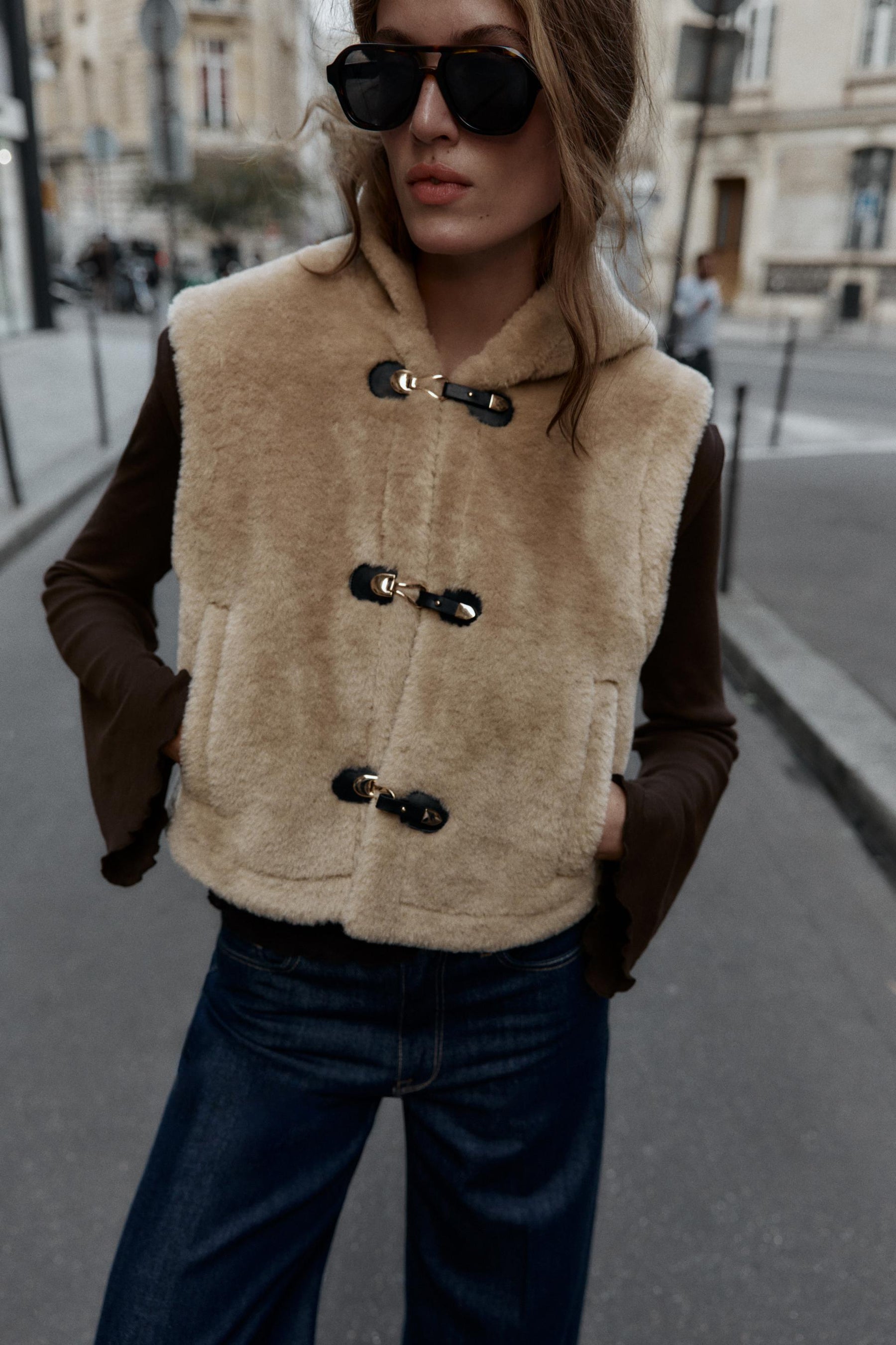 FAUX SHEARLING GILET WITH TOGGLES - Image 2