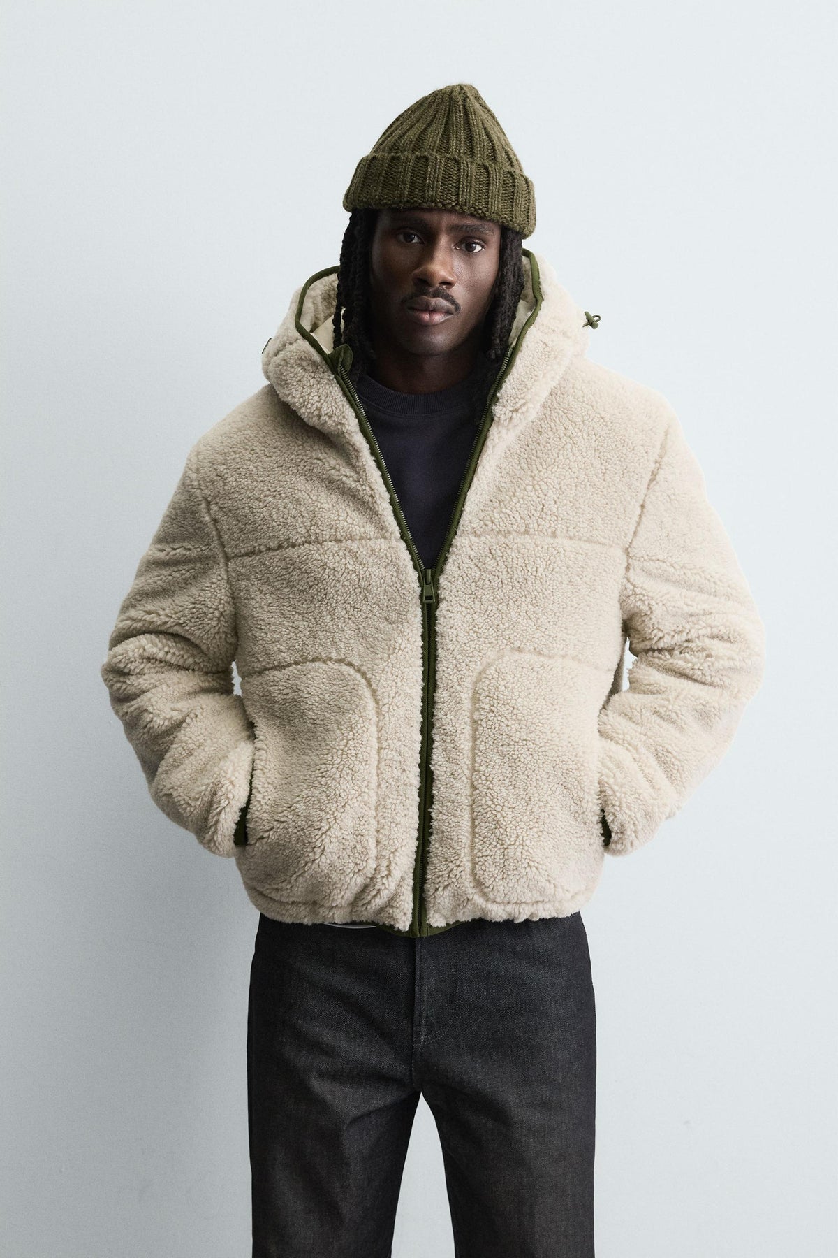 CONTRAST FAUX SHEARLING JACKET - Image 2