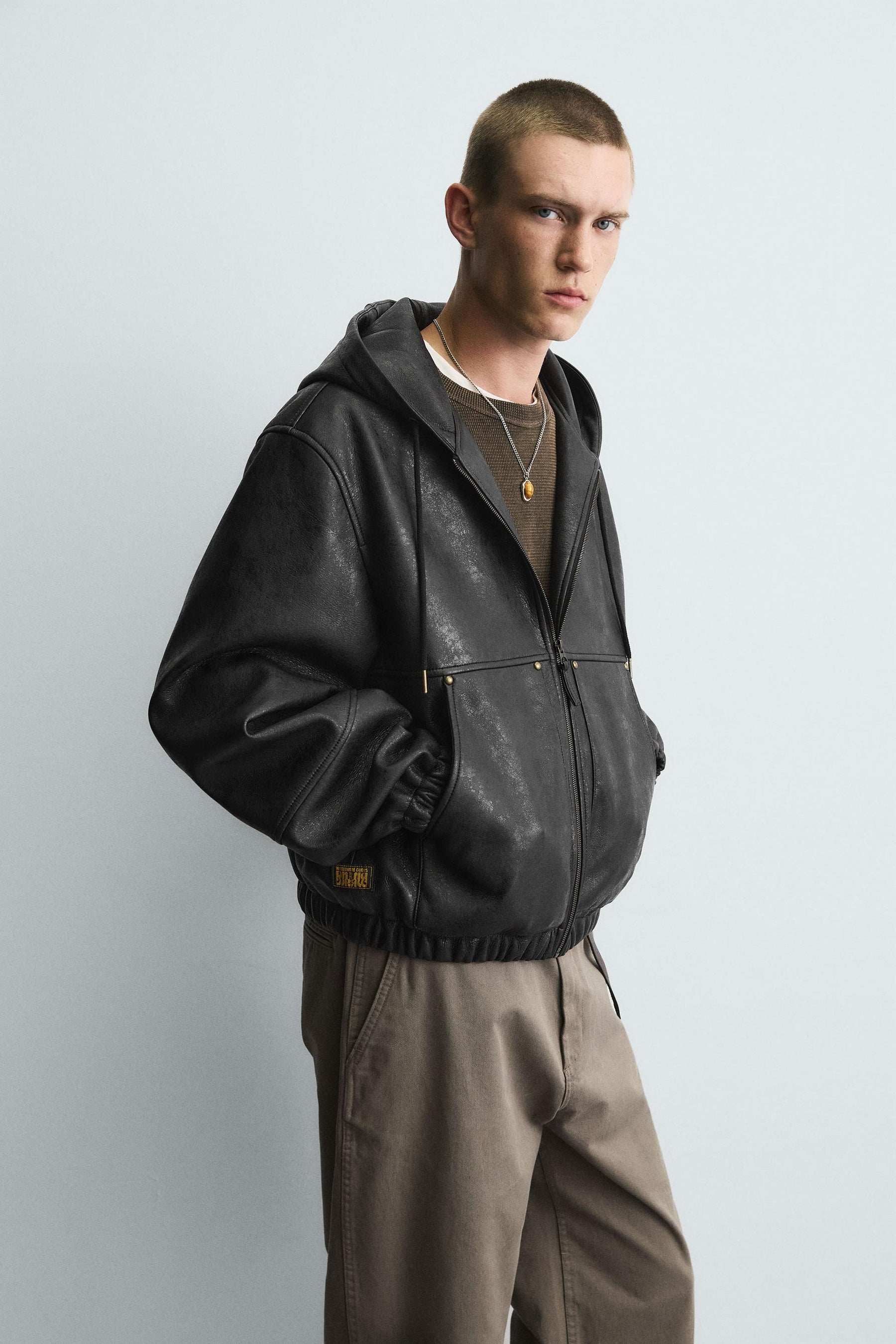 HOODED LEATHER EFFECT JACKET - Image 6