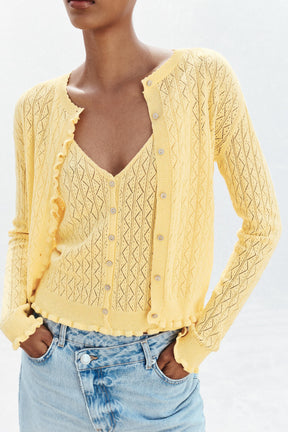 POINTELLE KNIT CARDIGAN WITH RUFFLES - Image 2