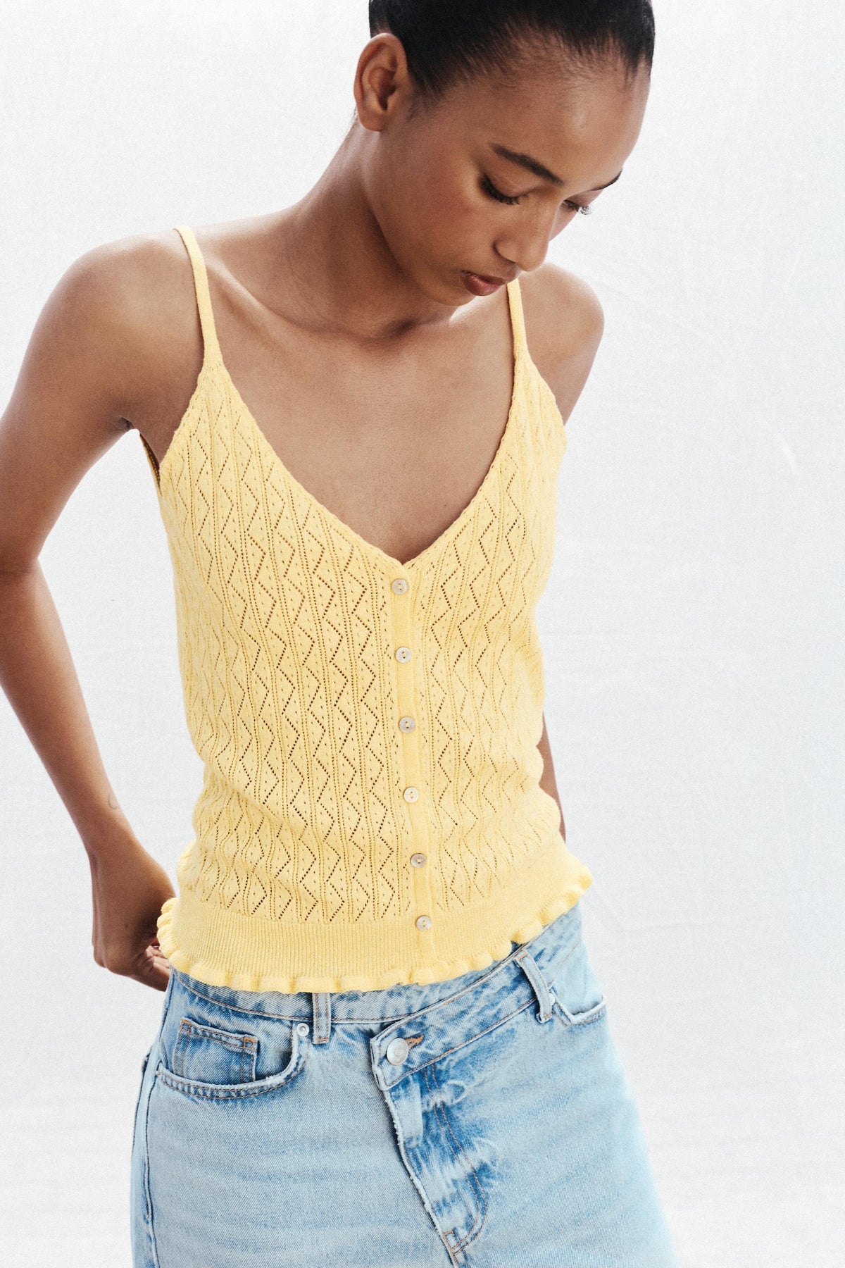 POINTELLE KNIT TOP WITH FRILLS - Image 2