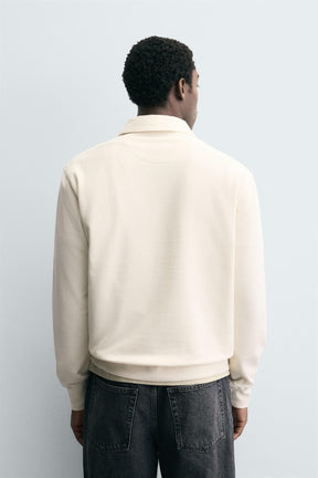 TEXTURED WEAVE POLO SHIRT WITH ZIP - Image 3