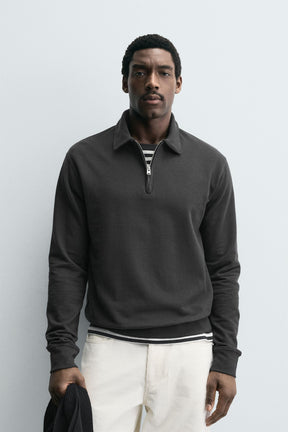 TEXTURED WEAVE POLO SHIRT WITH ZIP - Image 2