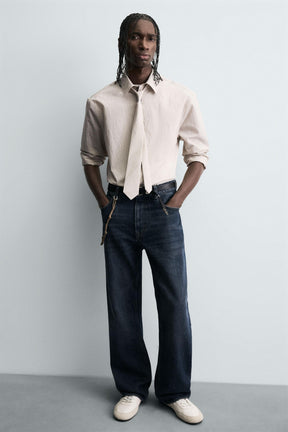 STRIPED SHIRT WITH CONTRAST TIE DETAIL - Image 6