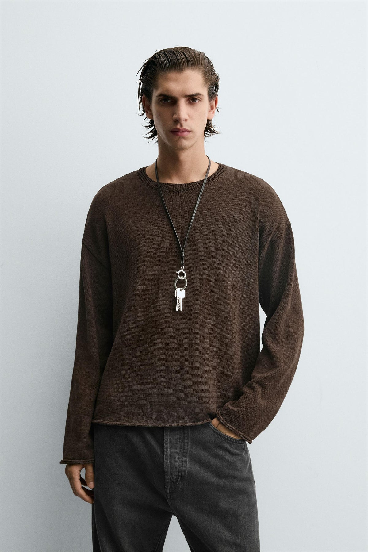 TEXTURED TURN-UP TRIM SWEATER - Image 2