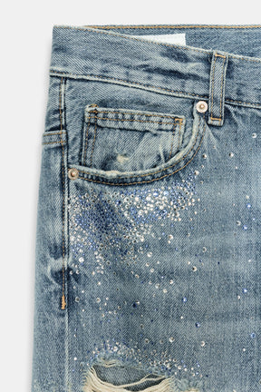 TRF RIPPED WIDE-LEG RHINESTONE