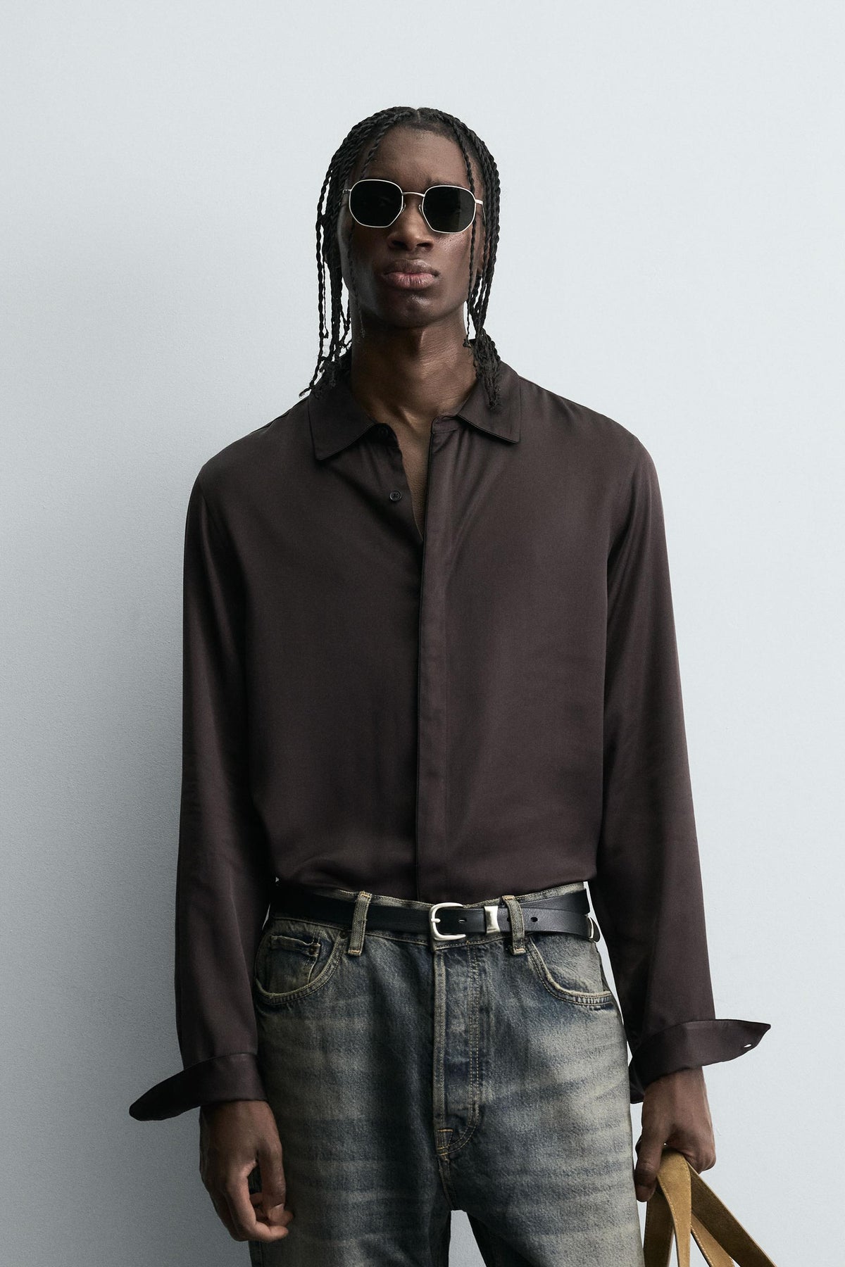 SATIN SHIRT WITH CONTRAST TRIMS - Image 2