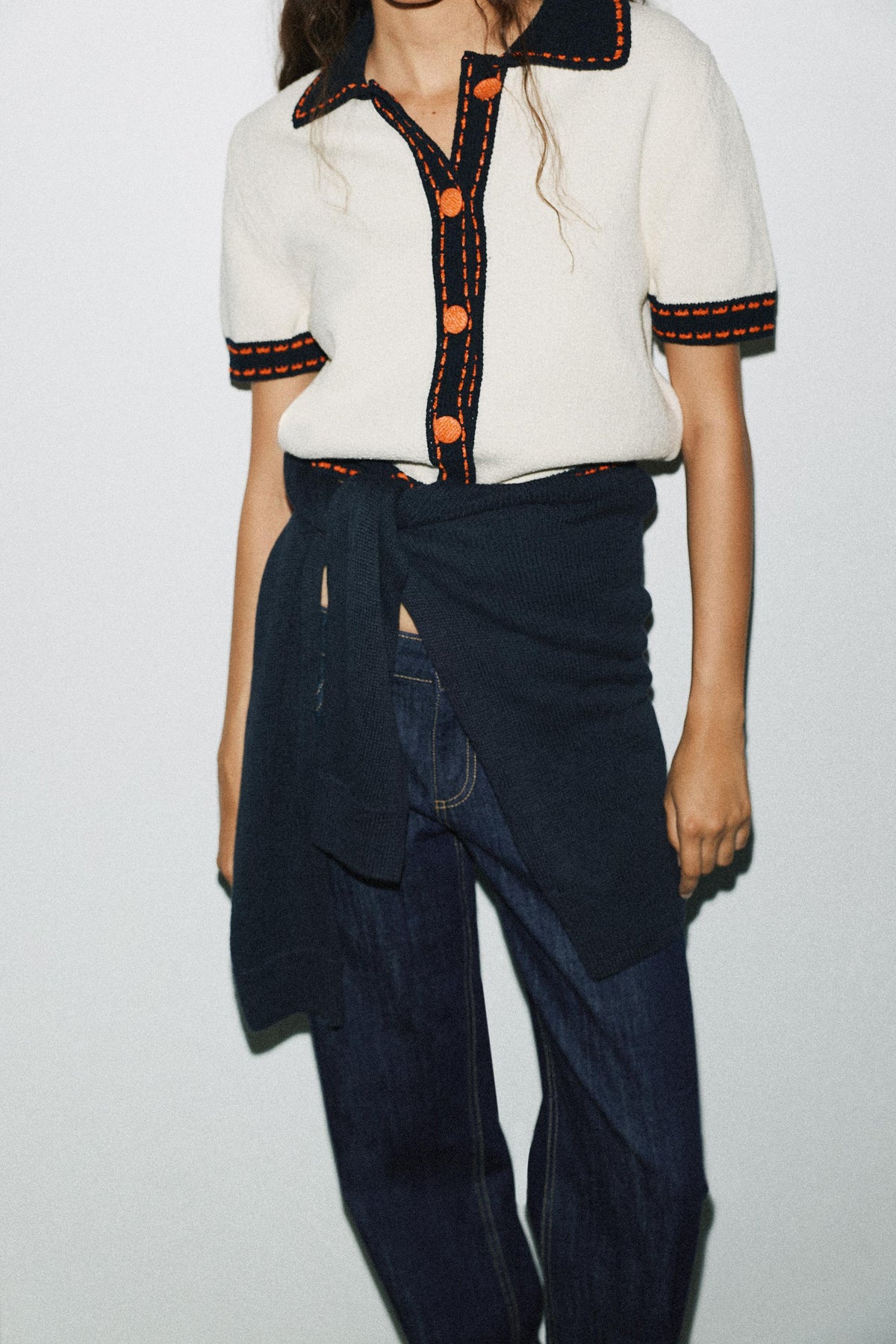 STITCHED KNIT CARDIGAN WITH SHORT SLEEVES - Image 2