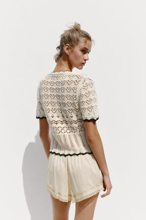 POINTELLE KNIT SHORT SLEEVE CARDIGAN - Image 3