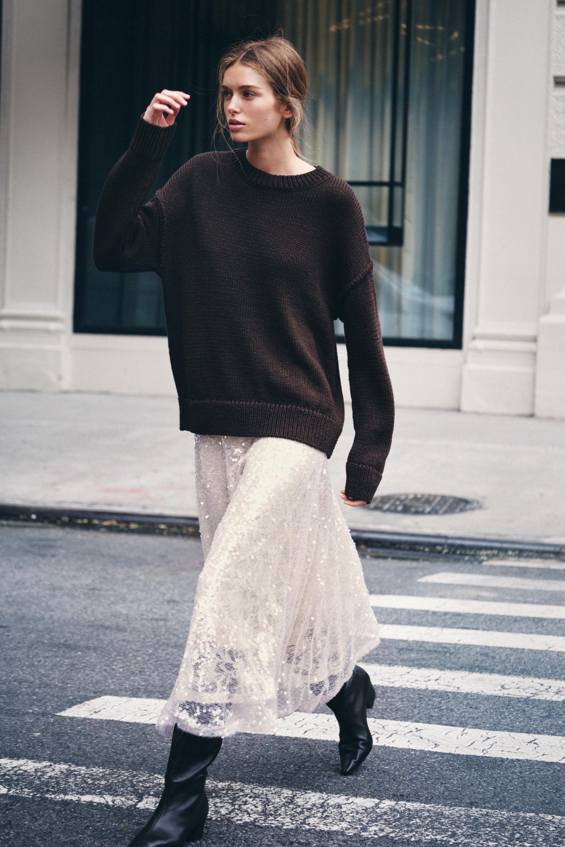 Strickpullover mit Nähten