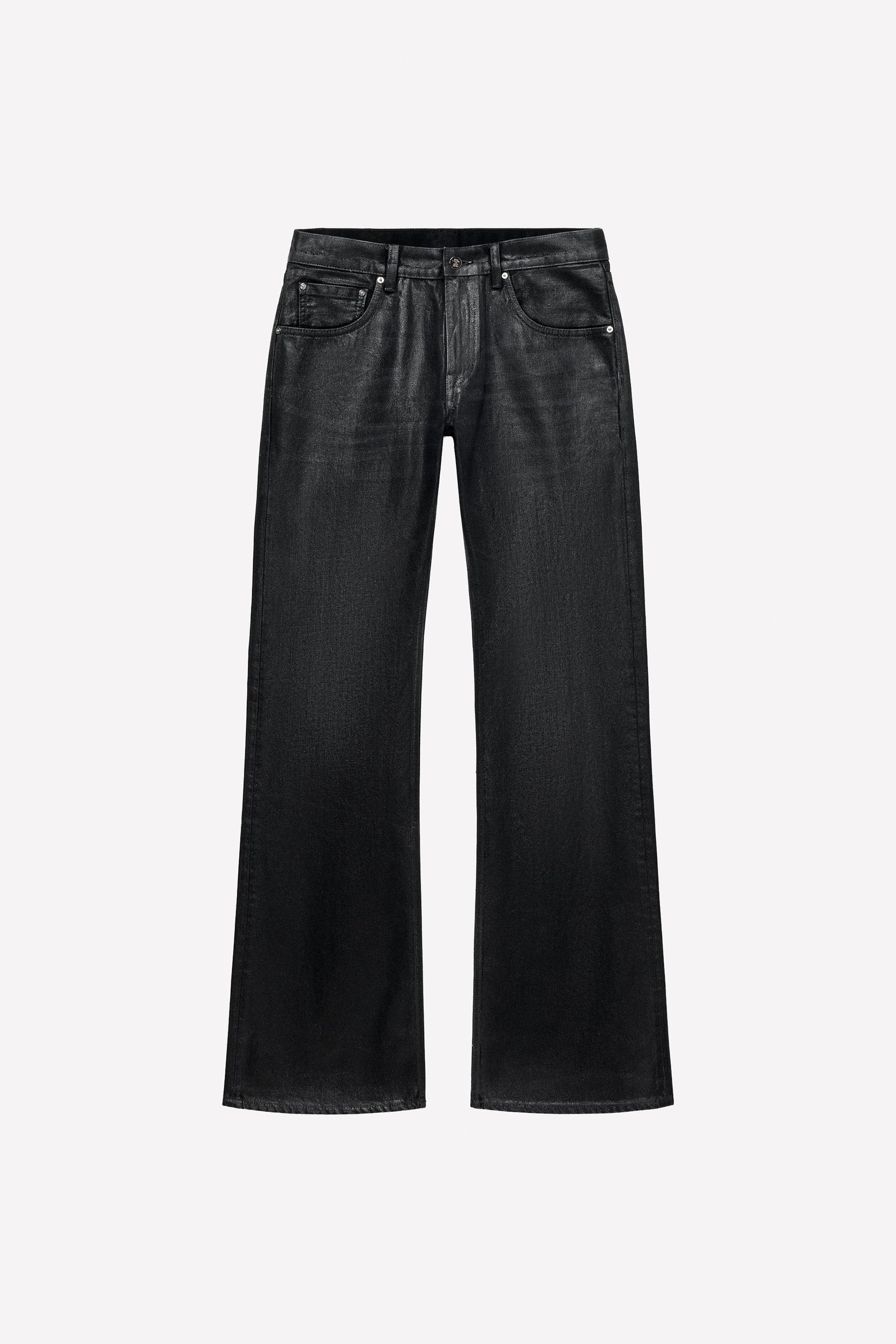 Gewachste Bootcut-Jeans mit niedrigem Bund