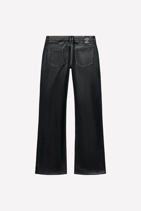 Gewachste Bootcut-Jeans mit niedrigem Bund