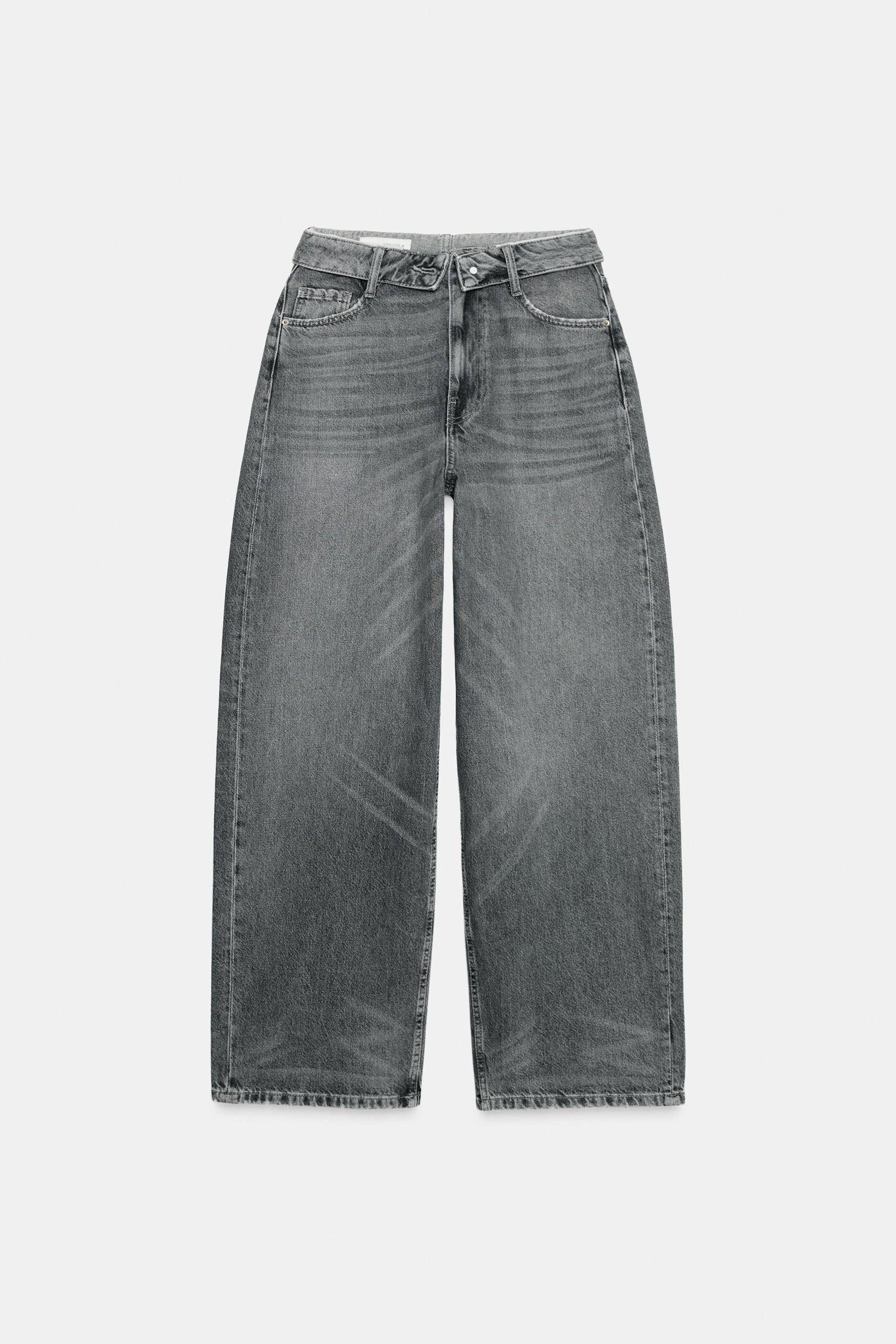 Jeans mit umgeschlagenem Bund und mittelhohem Bund