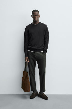 COMFORT TEXTURED CHINO TROUSERS - Image 1