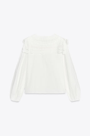 Popelinehemd mit besticktem Kragen