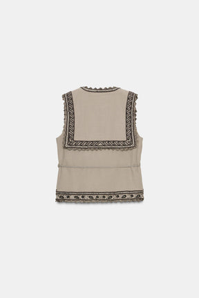 ZW COLLECTION EMBROIDERED WAISTCOAT WITH BELT - Image 4