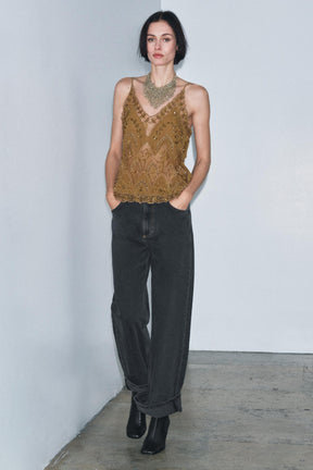 Besticktes, perlenbesetztes Modetop