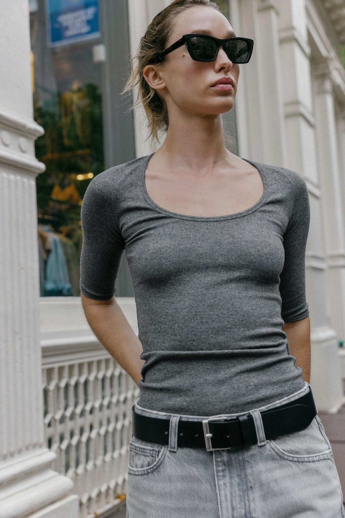 Geripptes Raglan-T-Shirt