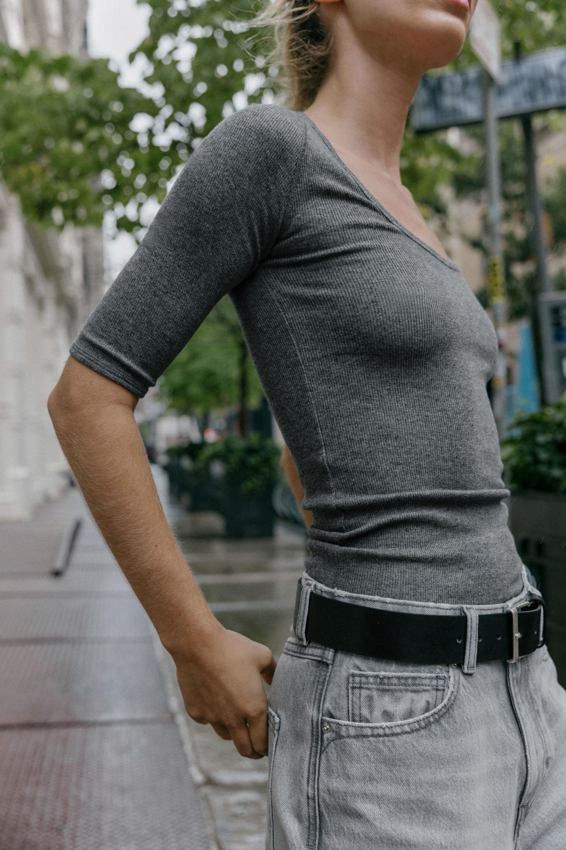 Geripptes Raglan-T-Shirt