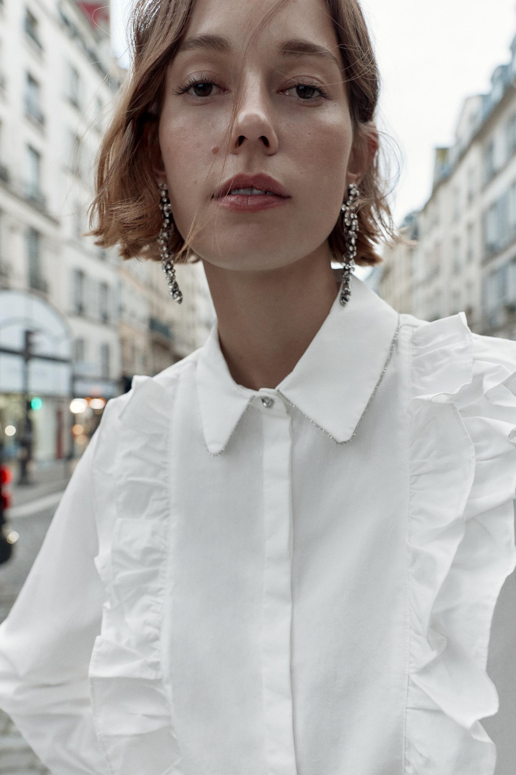 Popelinehemd mit Perlenrevers