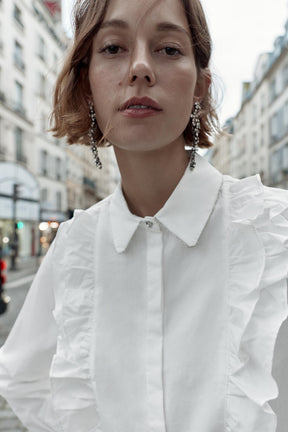 Popelinehemd mit Perlenrevers