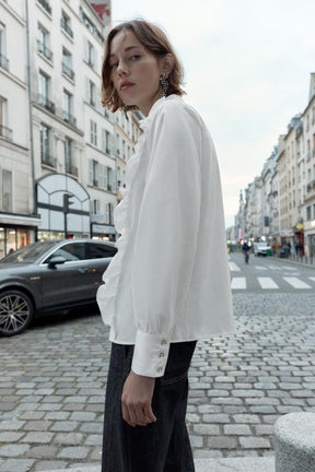 Popelinehemd mit Perlenrevers