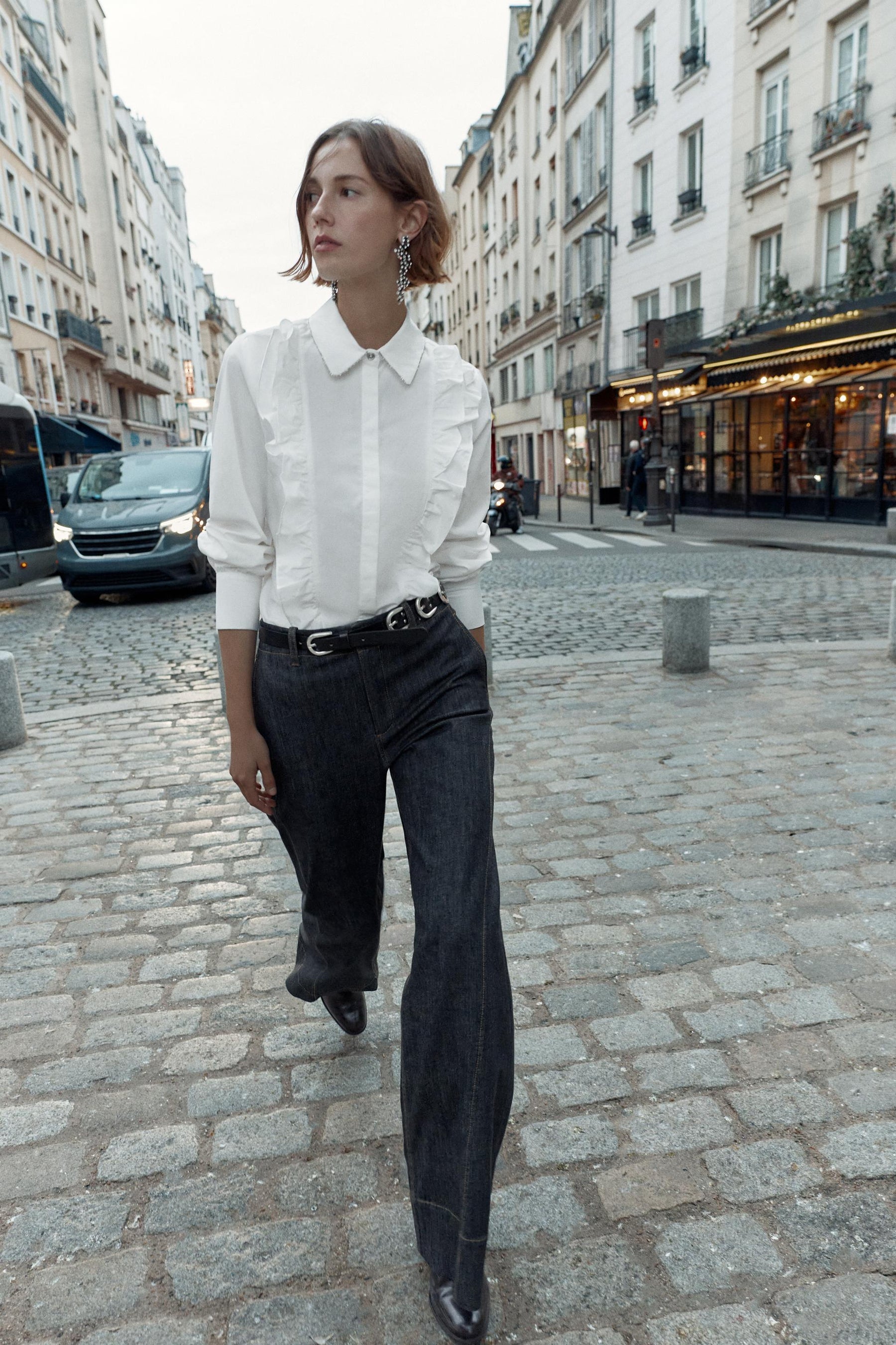 Popelinehemd mit Perlenrevers