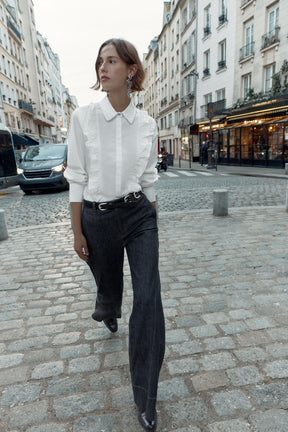 Popelinehemd mit Perlenrevers