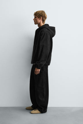 DENIM JACKET WITH FAUX SHEARLING HOODIE - Image 4