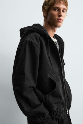 DENIM JACKET WITH FAUX SHEARLING HOODIE - Image 5