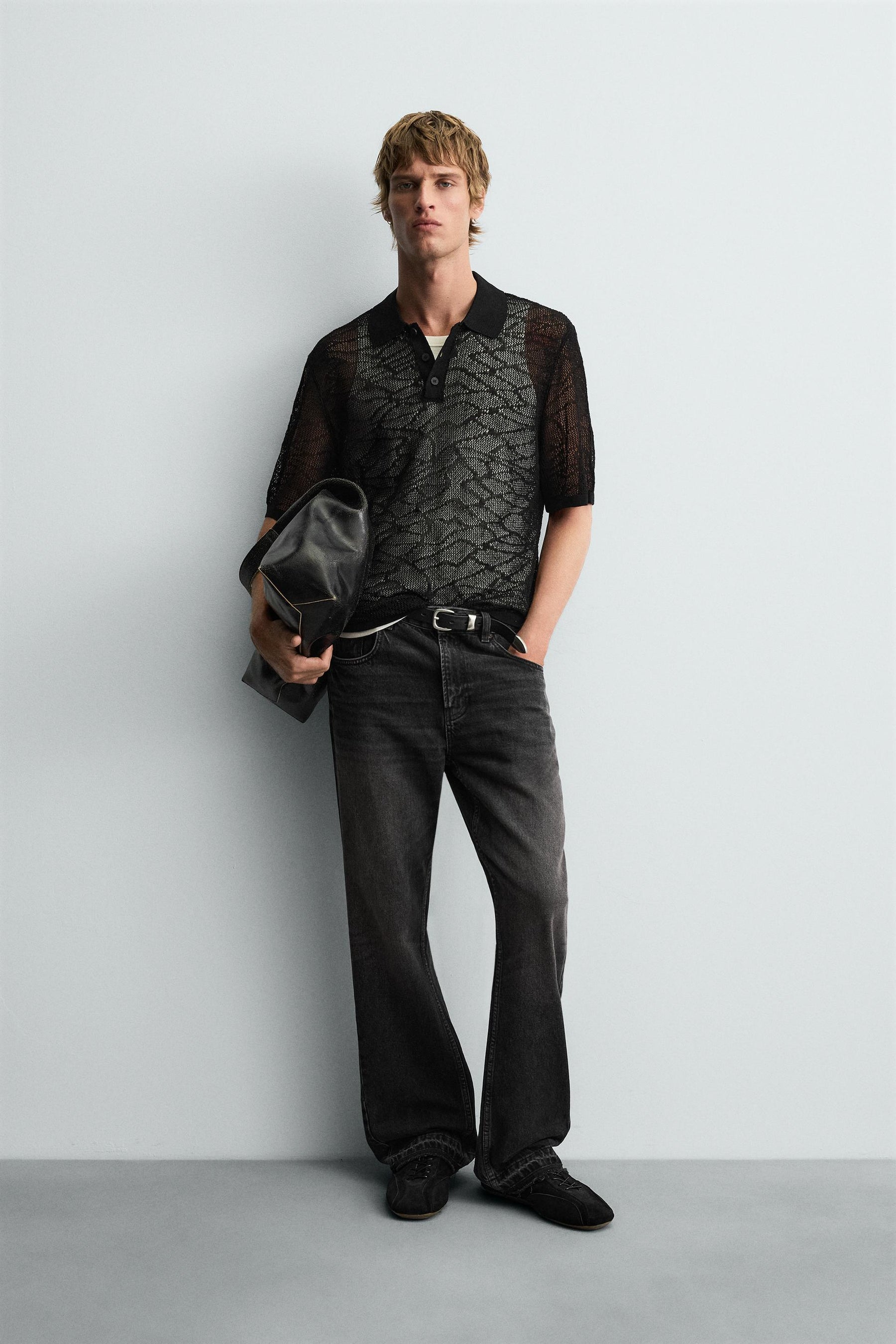 OPENWORK KNIT POLO SHIRT - Image 1