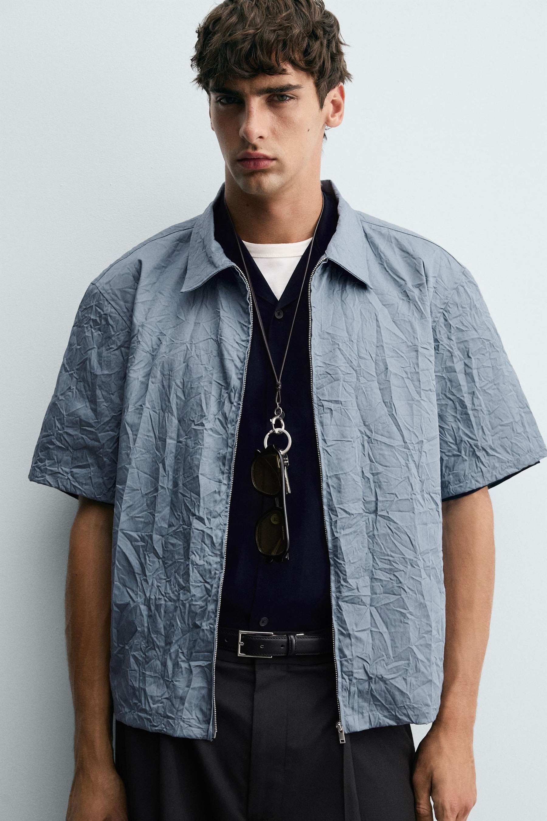 CREASED-EFFECT ZIP-UP SHIRT - Image 5