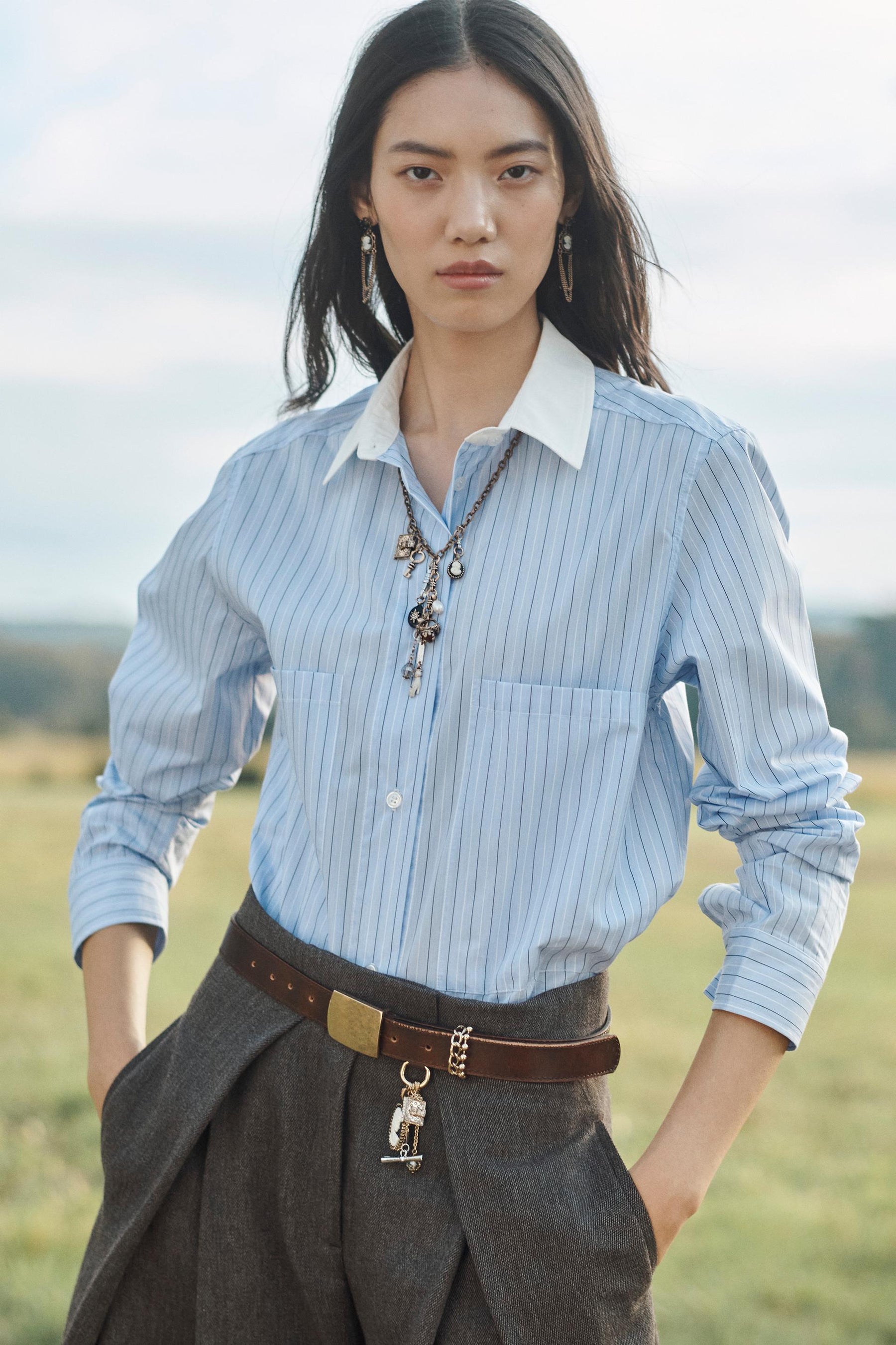 Gestreiftes Hemd mit Kontrast