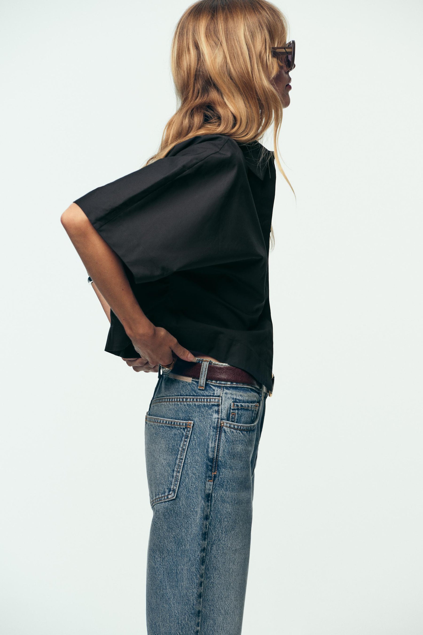 Popeline-Hemd mit weiten Ärmeln