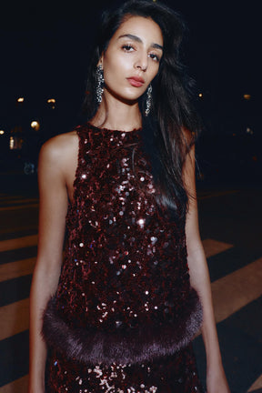 Paillettenoberteil mit Kunstleder