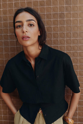 tailliertes Hemd aus Leinenmischgewebe