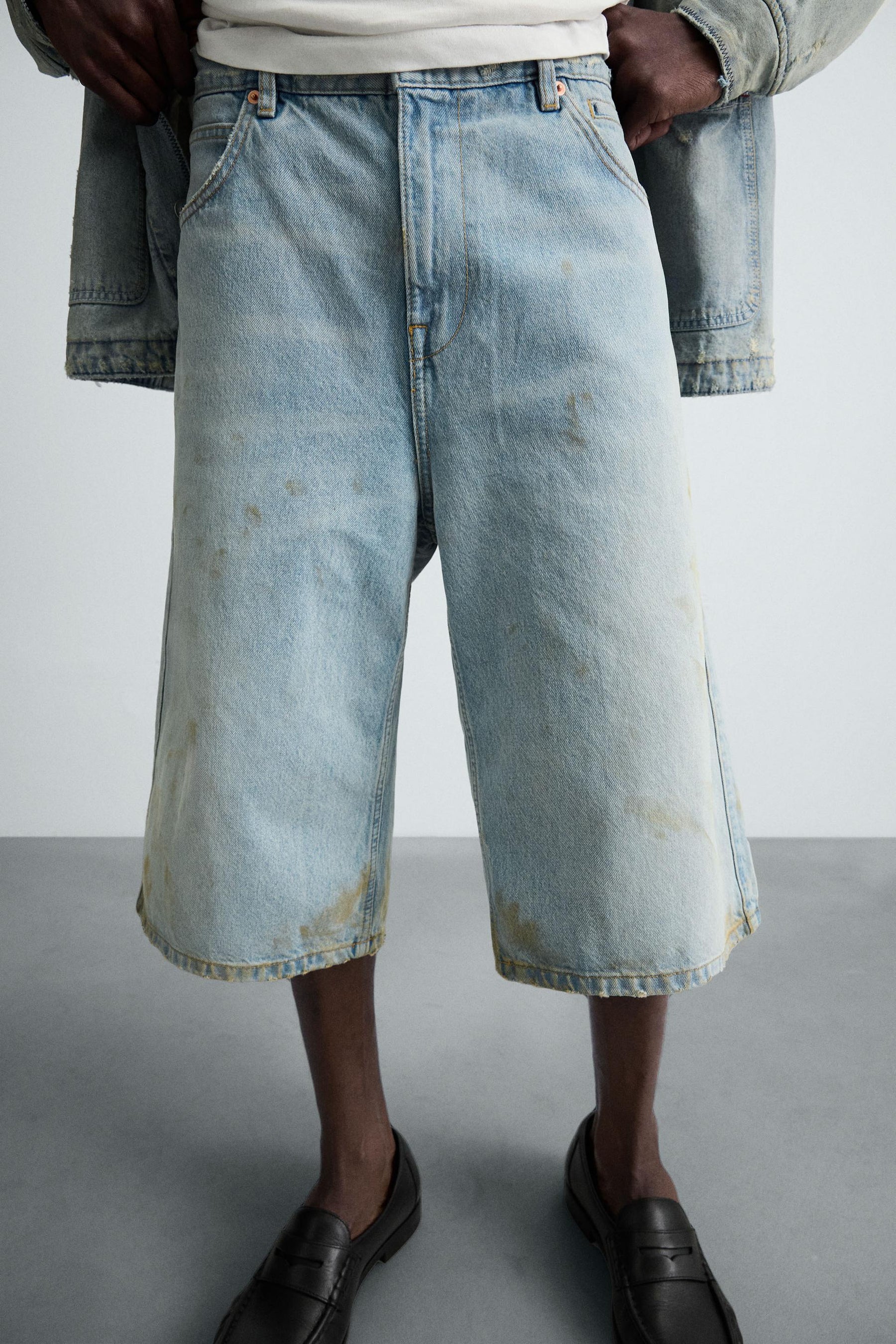 VINTAGE EFFECT BAGGY FIT DENIM BERMUDA SHORTS - Image 5