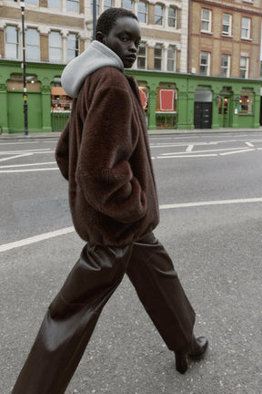 CONTRAST BOMBER JACKET WITH FAUX FUR HOODIE - Image 3