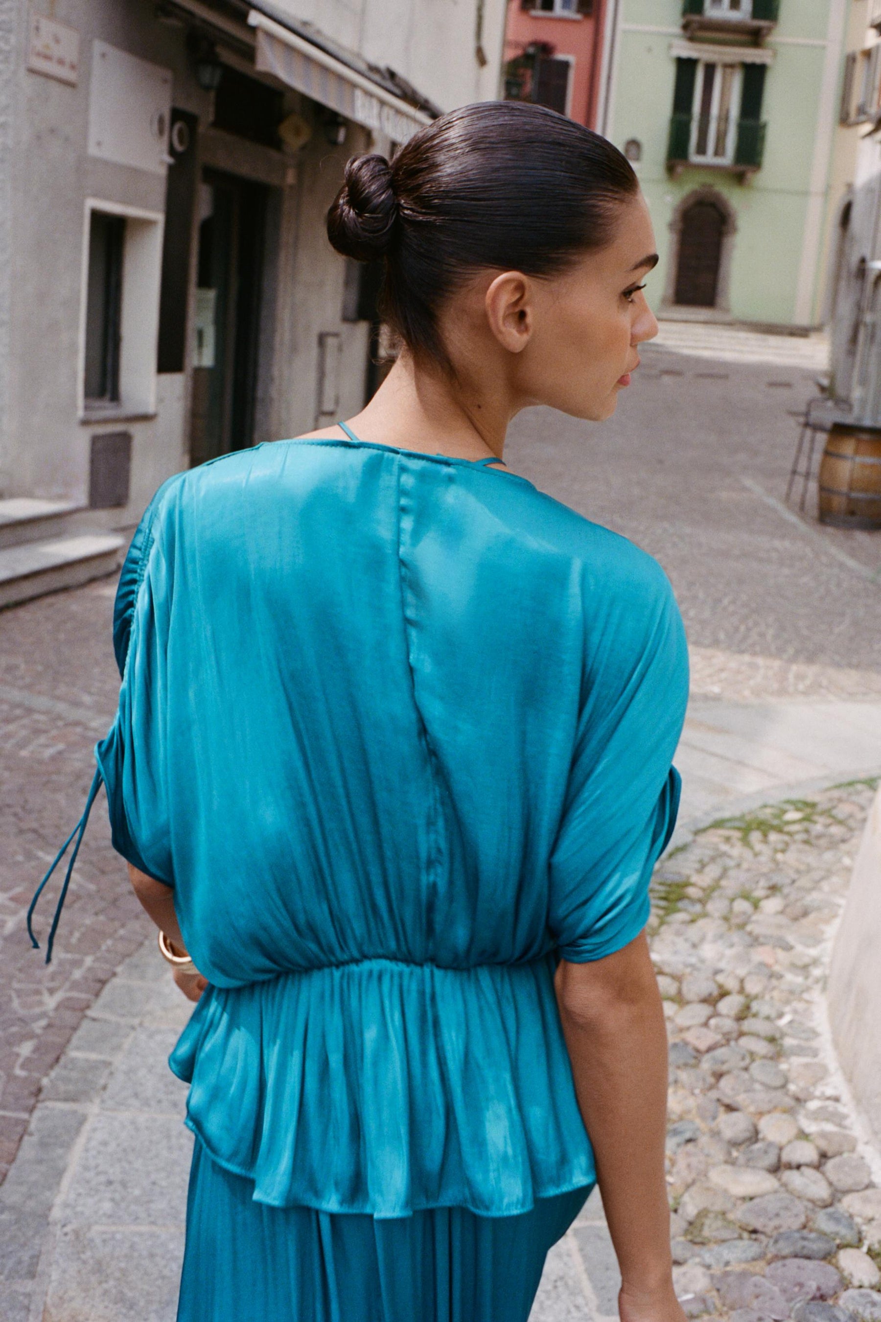 Satinbluse mit Raffungen