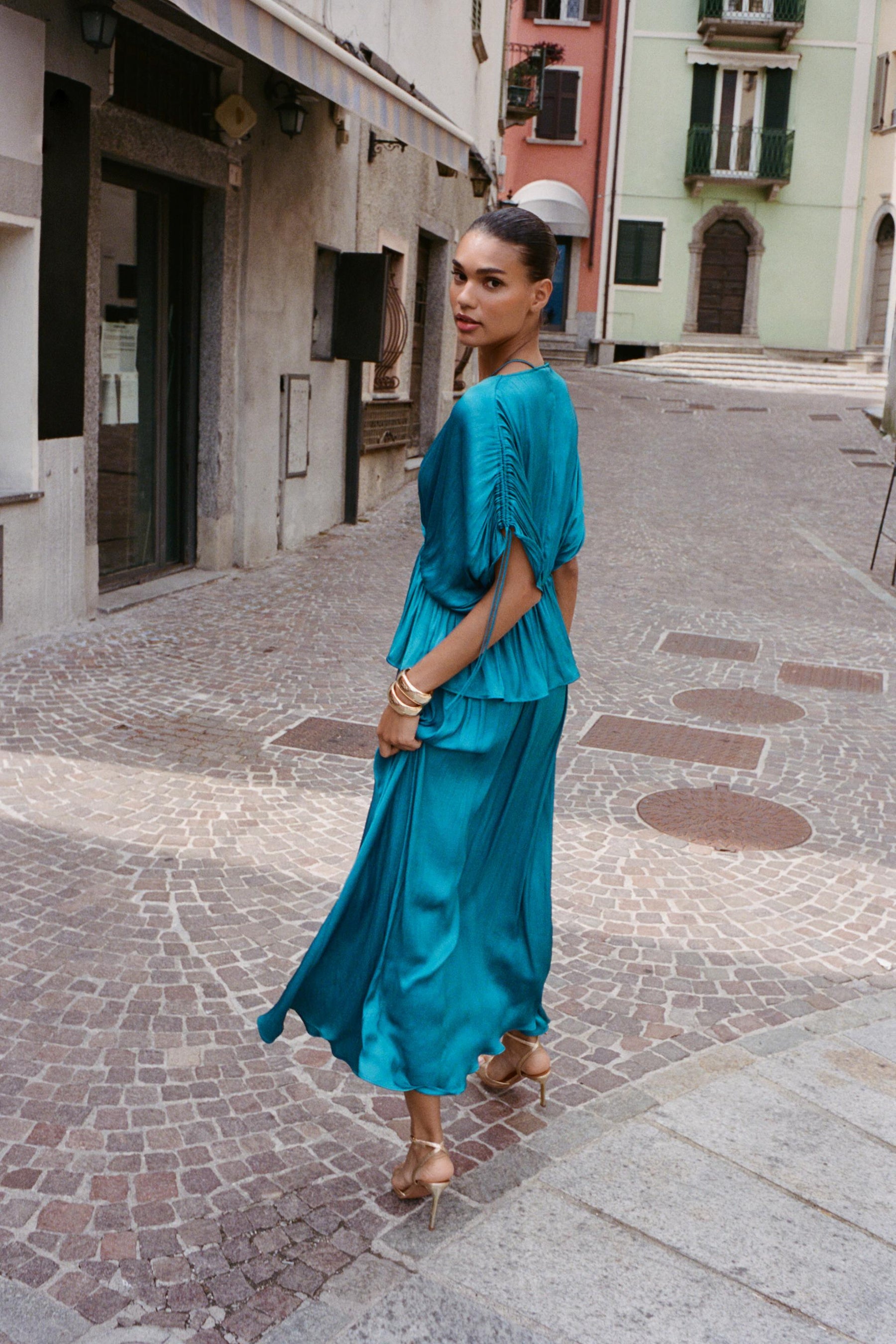 Satinbluse mit Raffungen