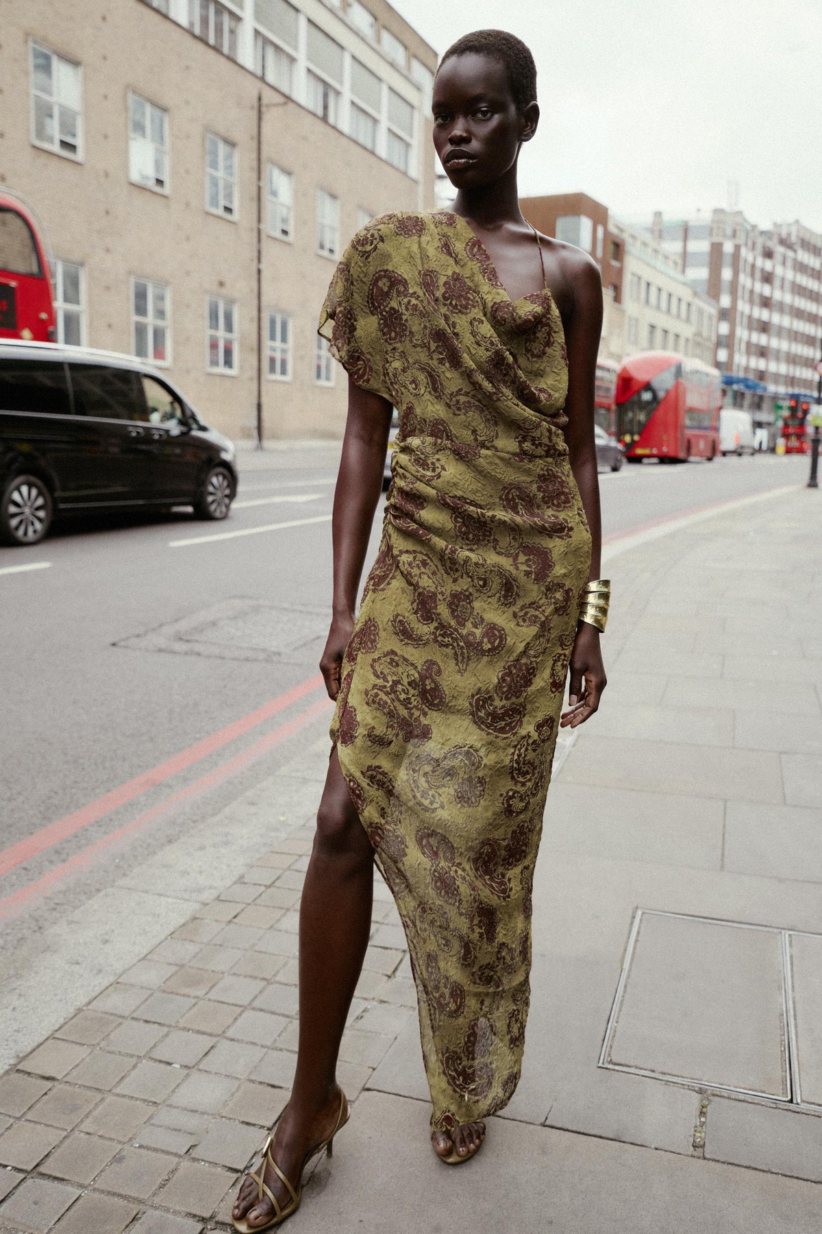 ASYMMETRIC PRINTED MIDI DRESS - Image 1