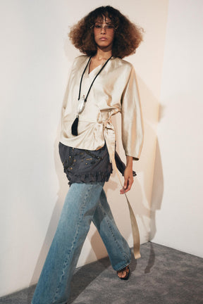 Leinen-Wickelbluse mit