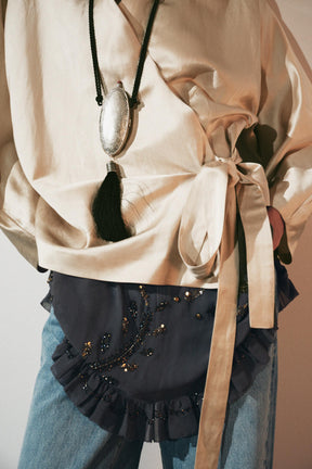 Leinen-Wickelbluse mit