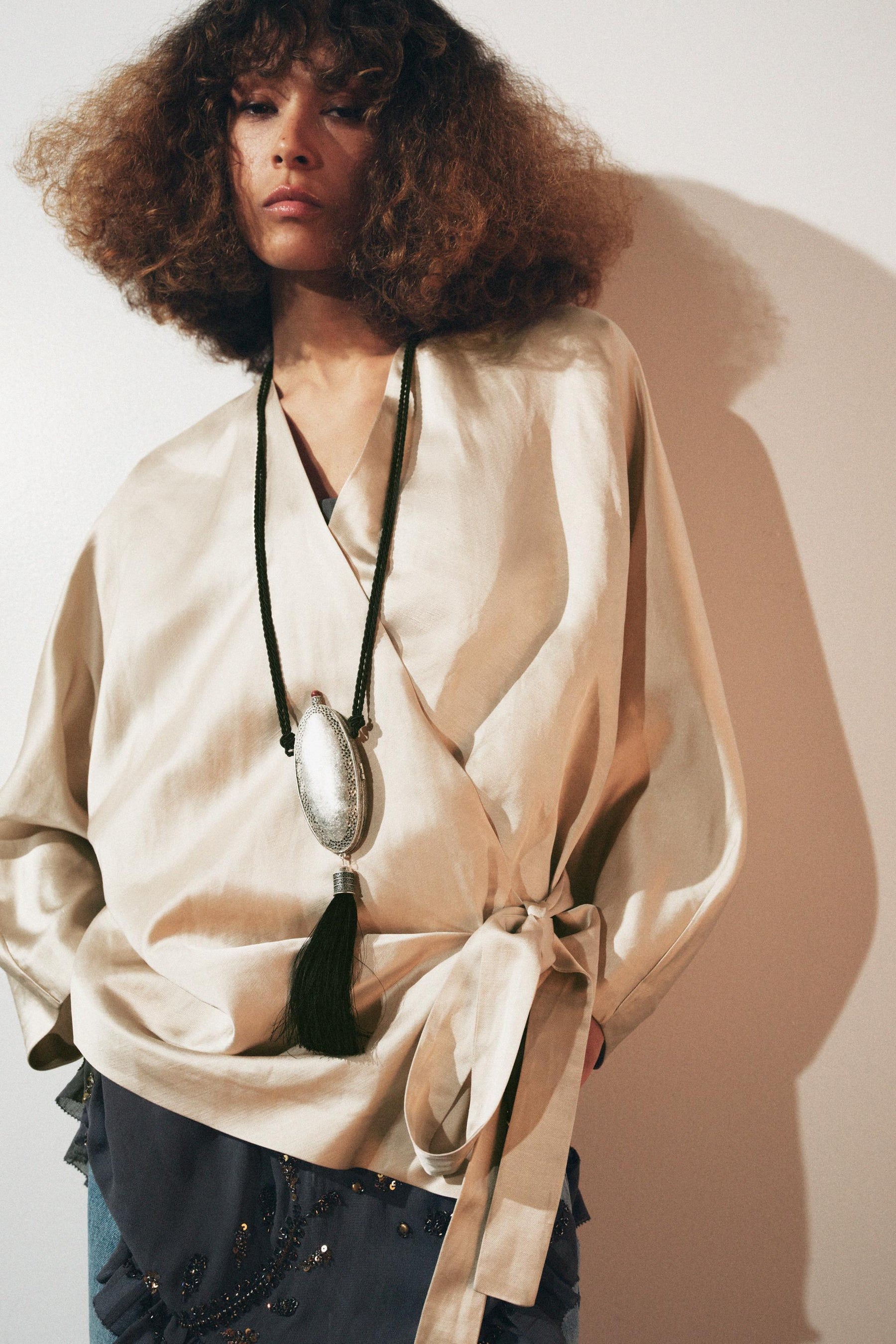 Leinen-Wickelbluse mit