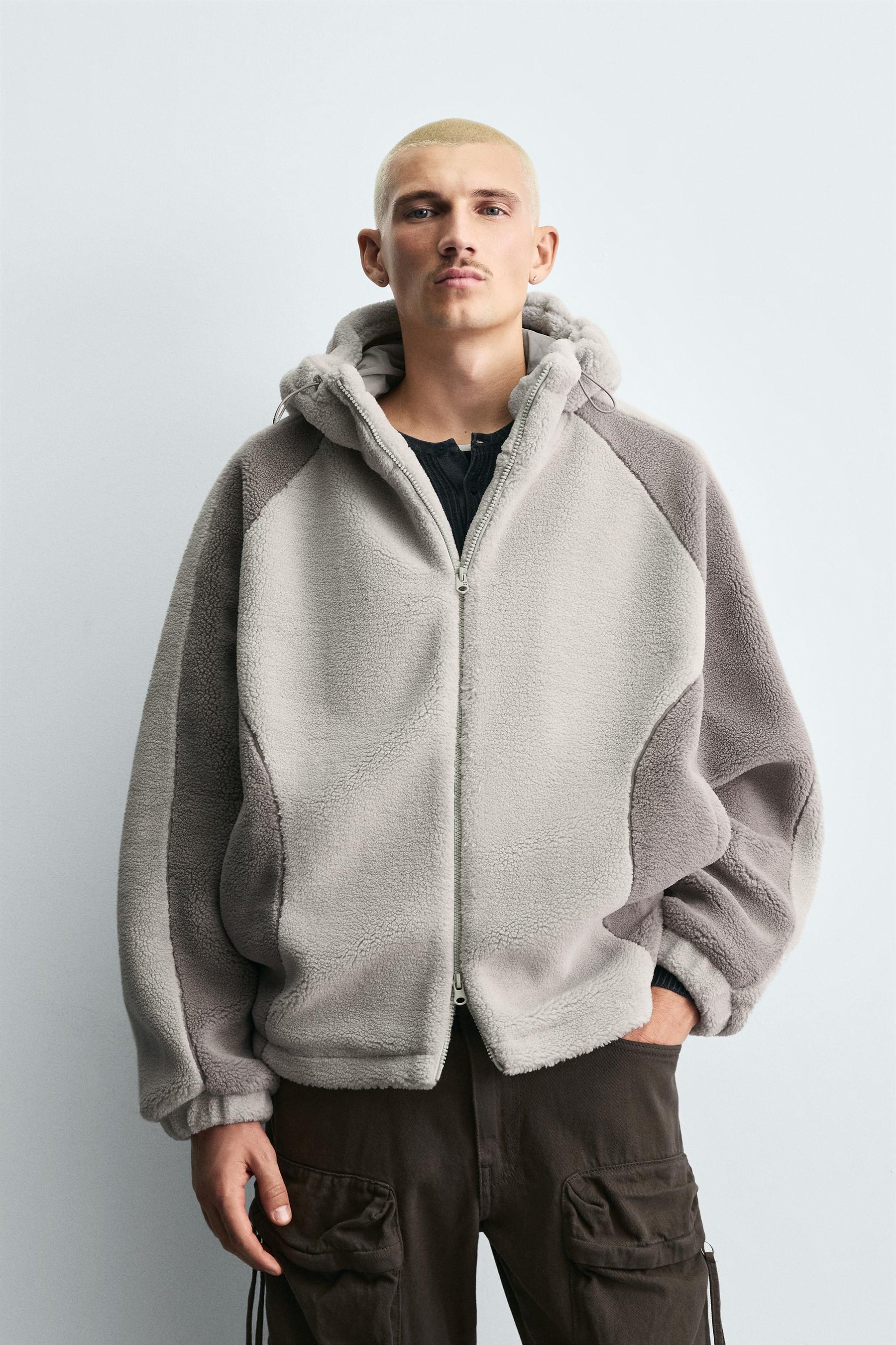 COLOUR BLOCK FAUX SHEARLING JACKET - Image 2