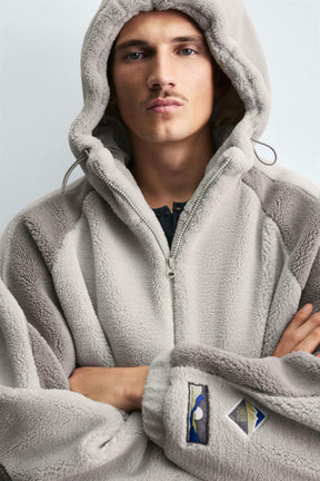 COLOUR BLOCK FAUX SHEARLING JACKET - Image 5