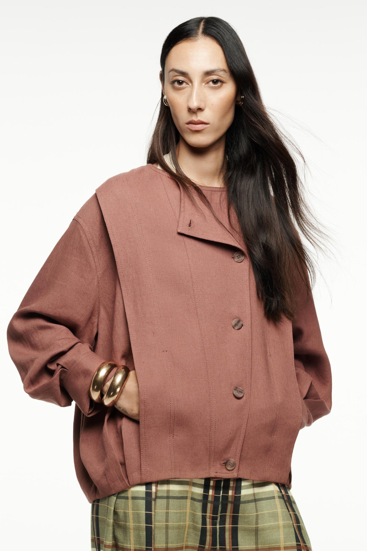 Bomberjacke aus Leinenmischgewebe