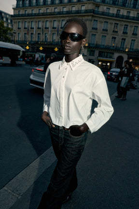 Mit Juwelenperlen besetztes Popelinehemd